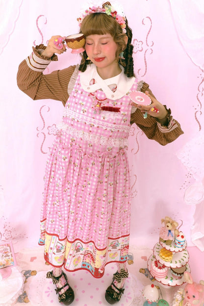 Pink Check Print Rabbit Sundress