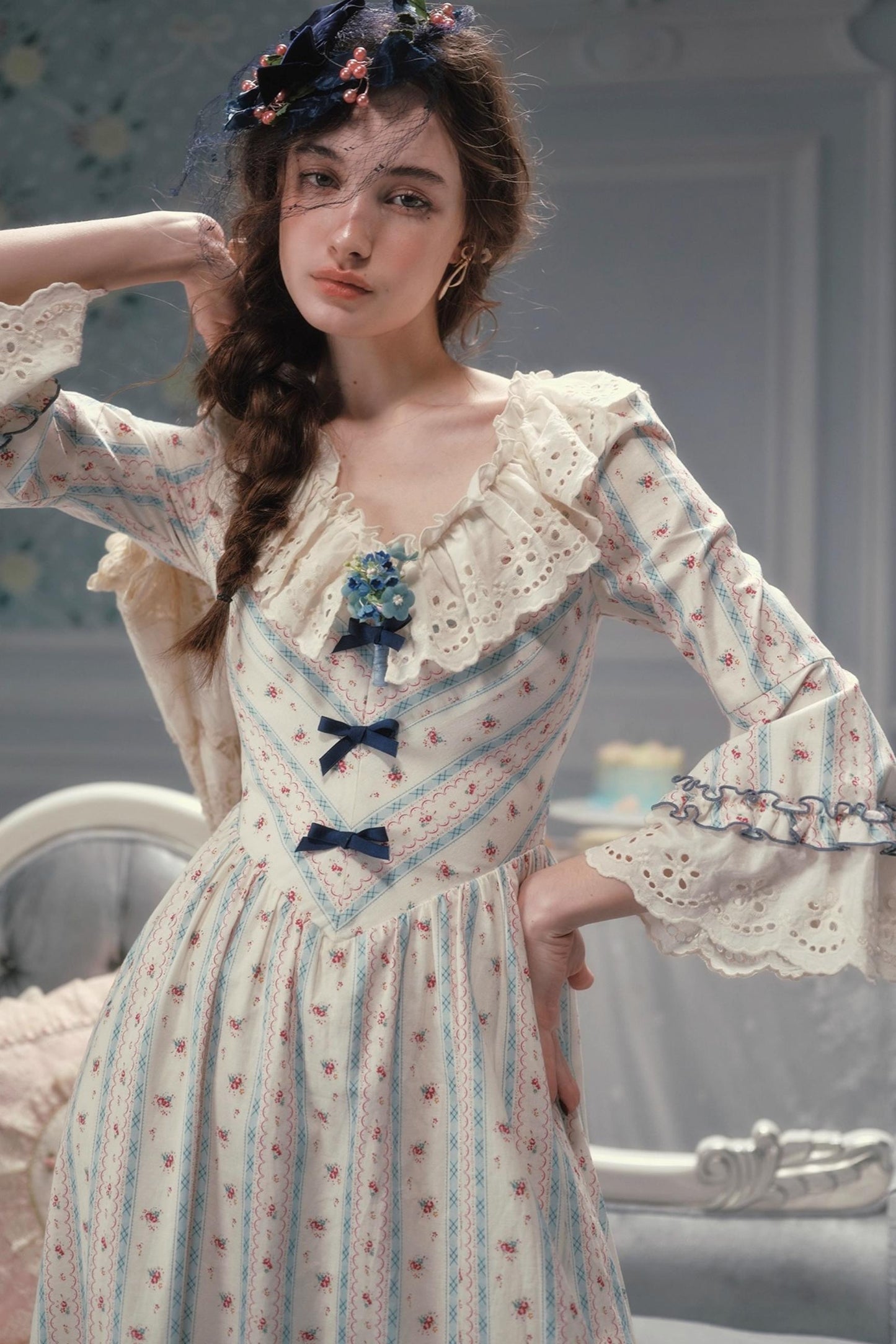 Versailles French Rustic Striped Dress