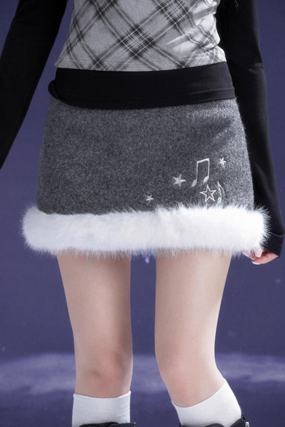 Gray Musical Note Wool Skirt