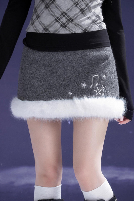 Gray Musical Note Wool Skirt
