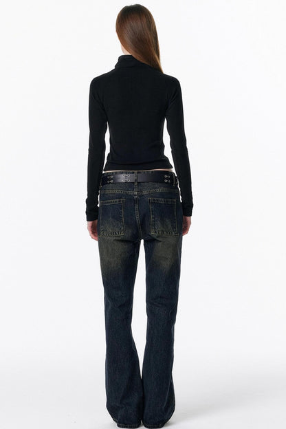 Retro Washed Micro-Flared Jeans