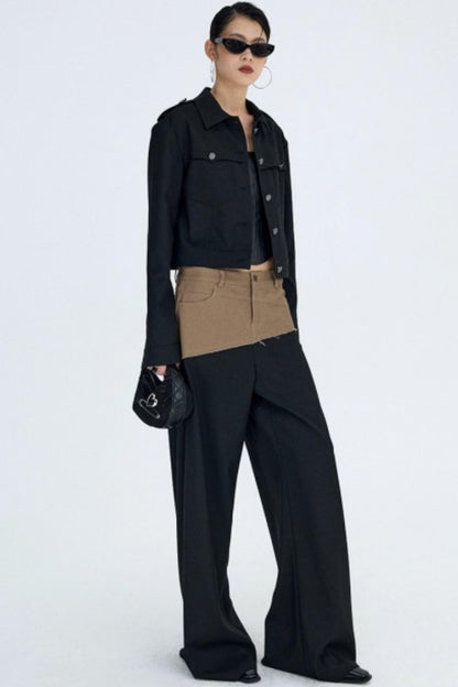 Diagonal Color-Blocking Workwear Pants