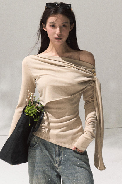 Ancient Shrine Collar Long Sleeve Knit Base Shirt