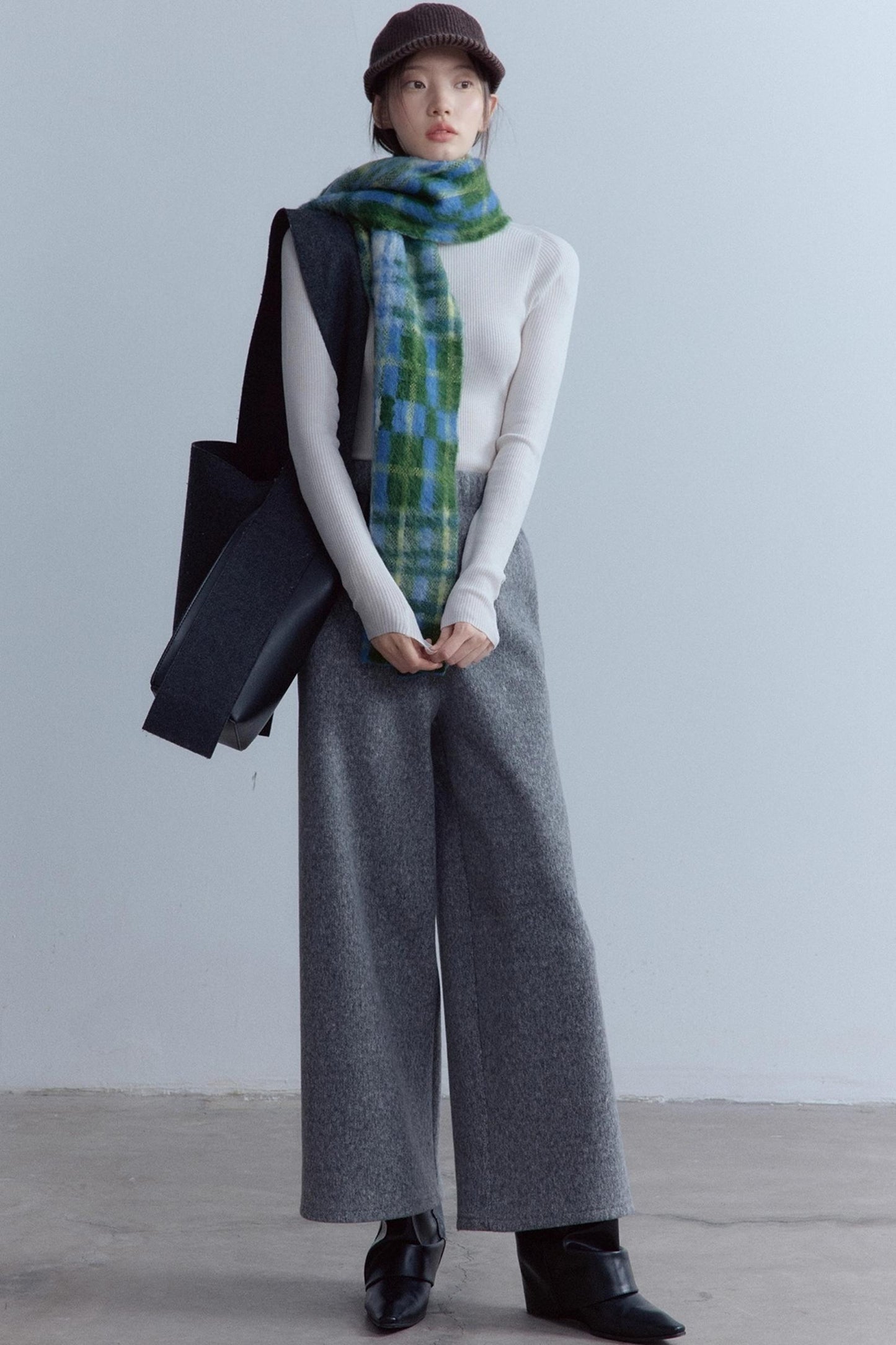 Sesame Plaid Wool Scarf