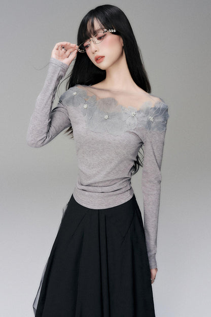 Floral Lace Long Sleeve Knit Top