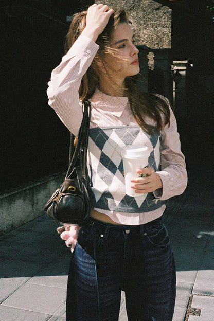 Striped Asymmetrical Slanted Placket Shirt Set-Up