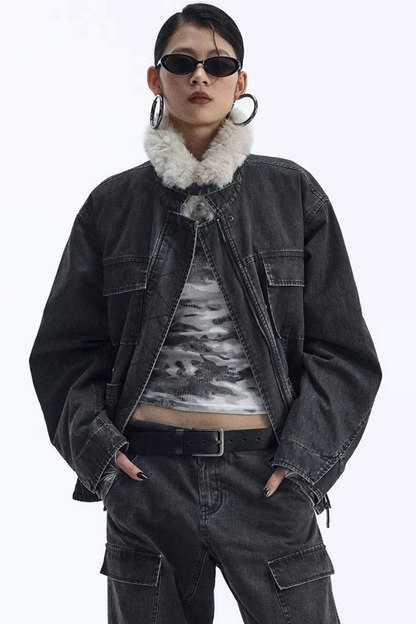 Abnehmbarer Kunstfellkragen gepolsterte Jacke