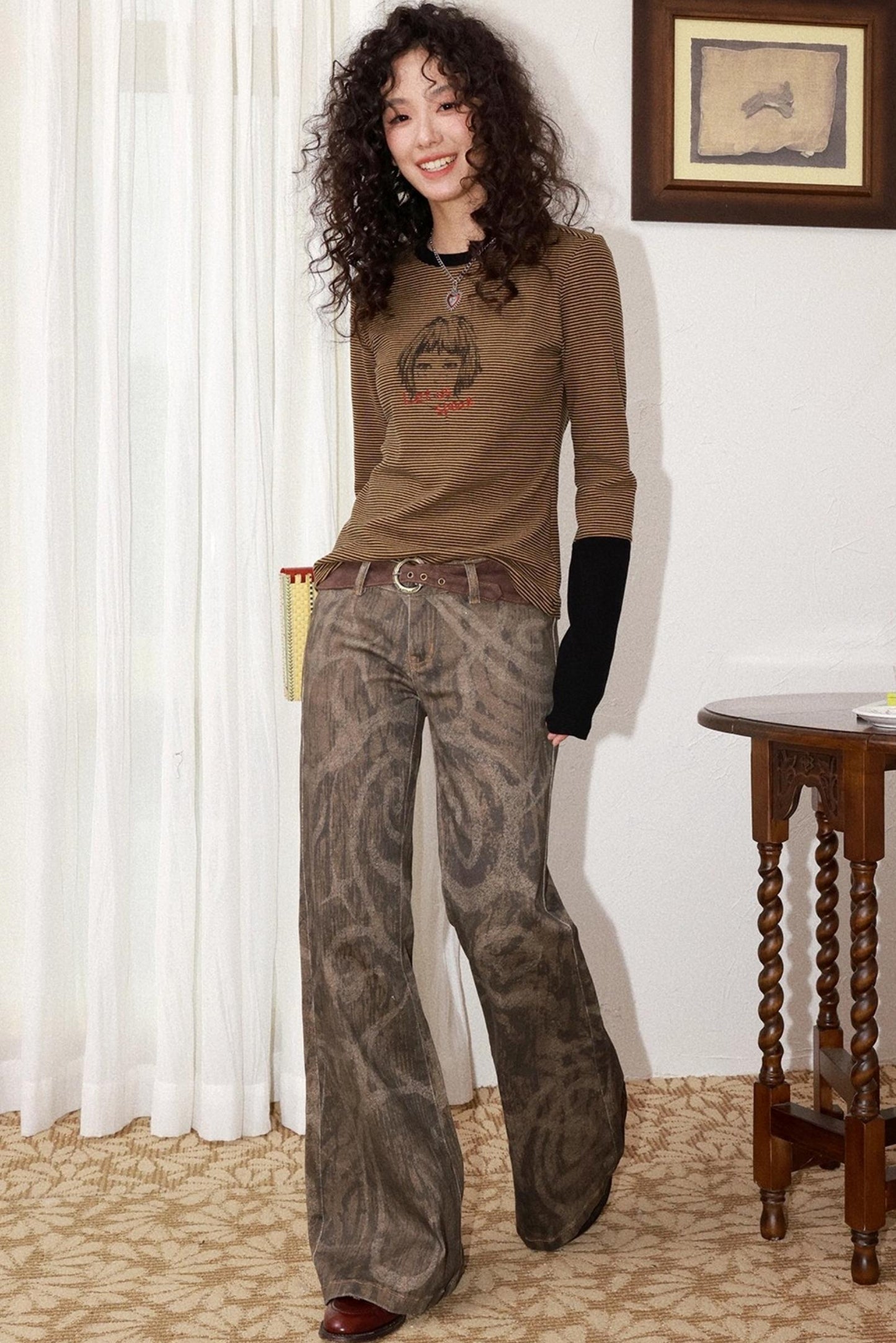 Tree Shadow Flared Denim Pants