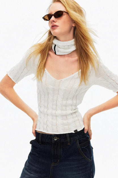 Hollow-Out Kabelstrick-Halsband-Oberteil