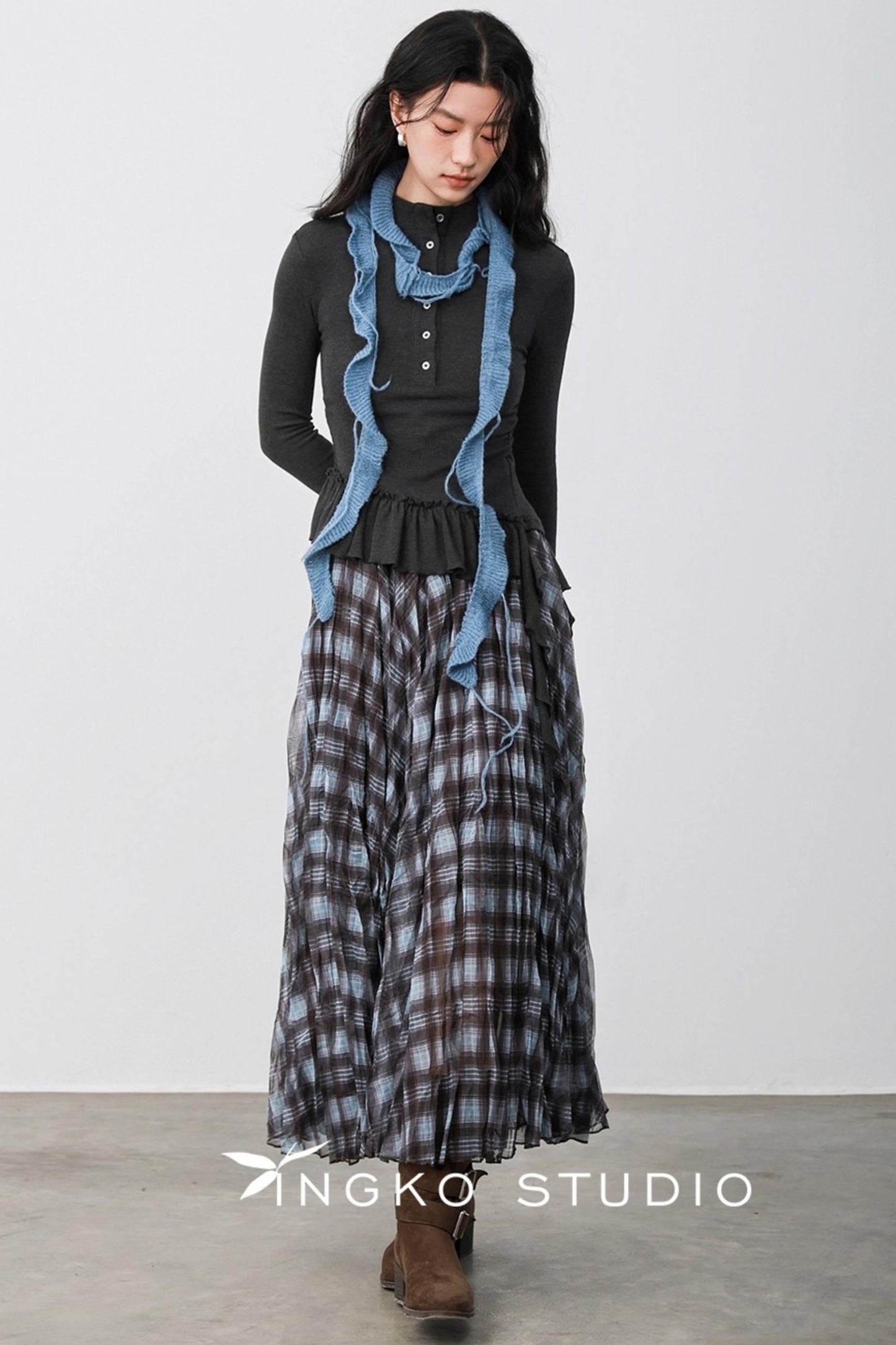 Blue Plaid Gauze Skirt