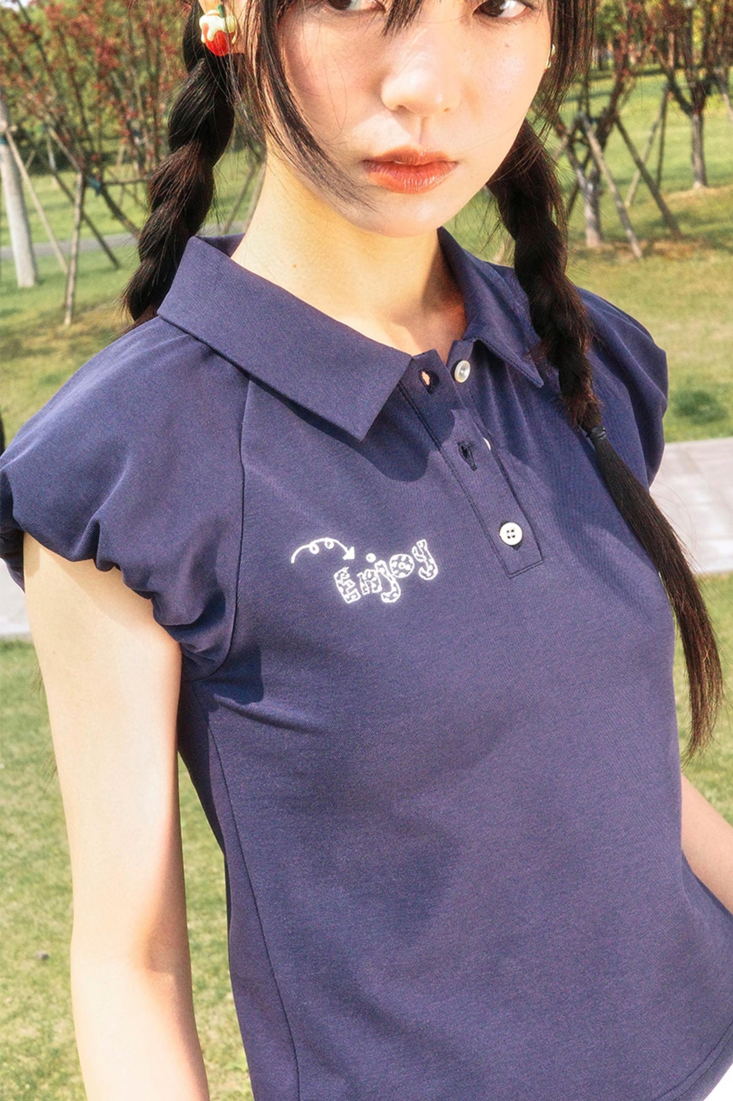 Embroidered Polka Dot Polo Tee