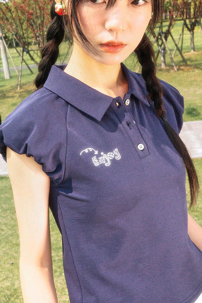 Embroidered Polka Dot Polo Tee