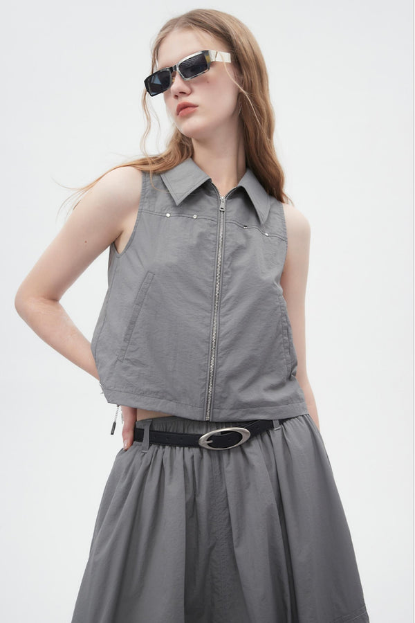 Loose Fit Lapel Sleeveless Top