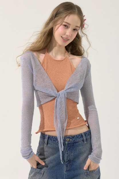 Shiny Silk Sheer Cardigan