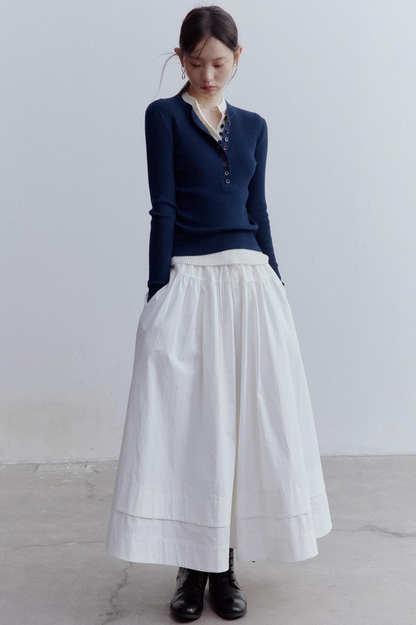 Pure Cotton Layered Shirring Skirt