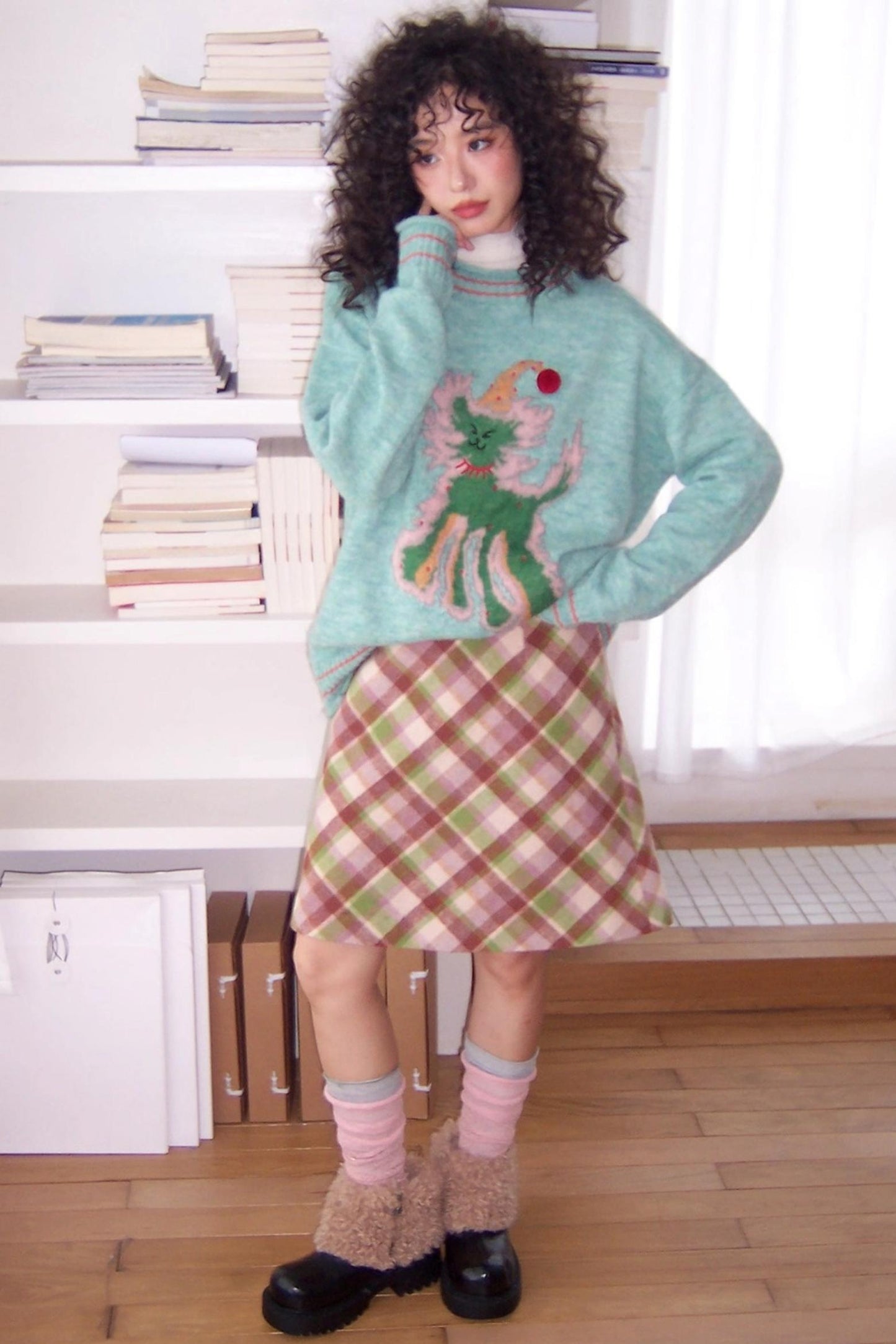 Preppy Woolen Plaid A-Line Skirt