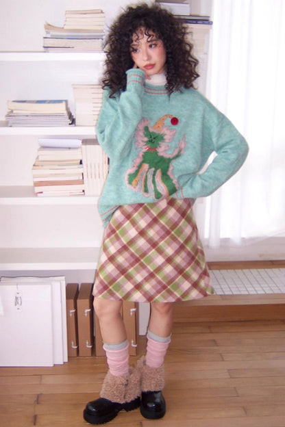 Preppy Woolen Plaid A-Line Skirt