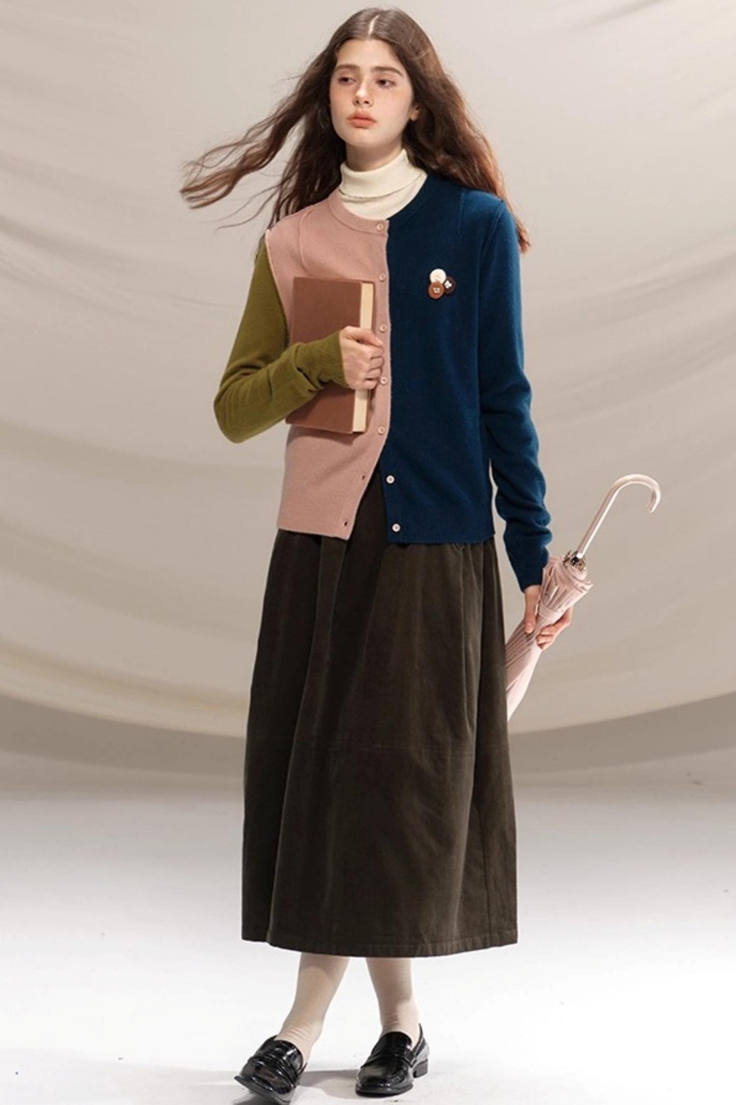 Retro Olive Pleated Skirt