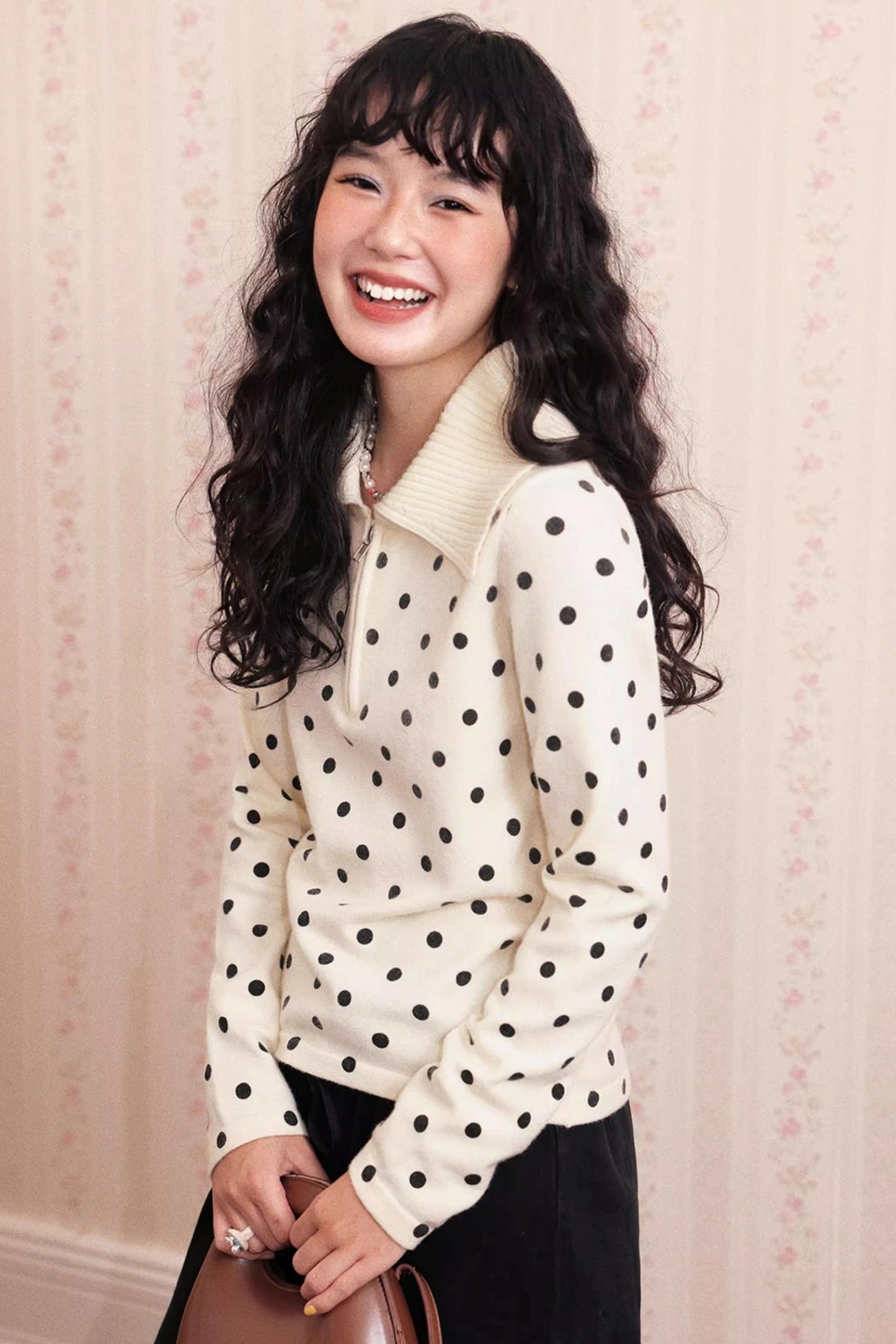 Slim Polka Dot Knit Sweater