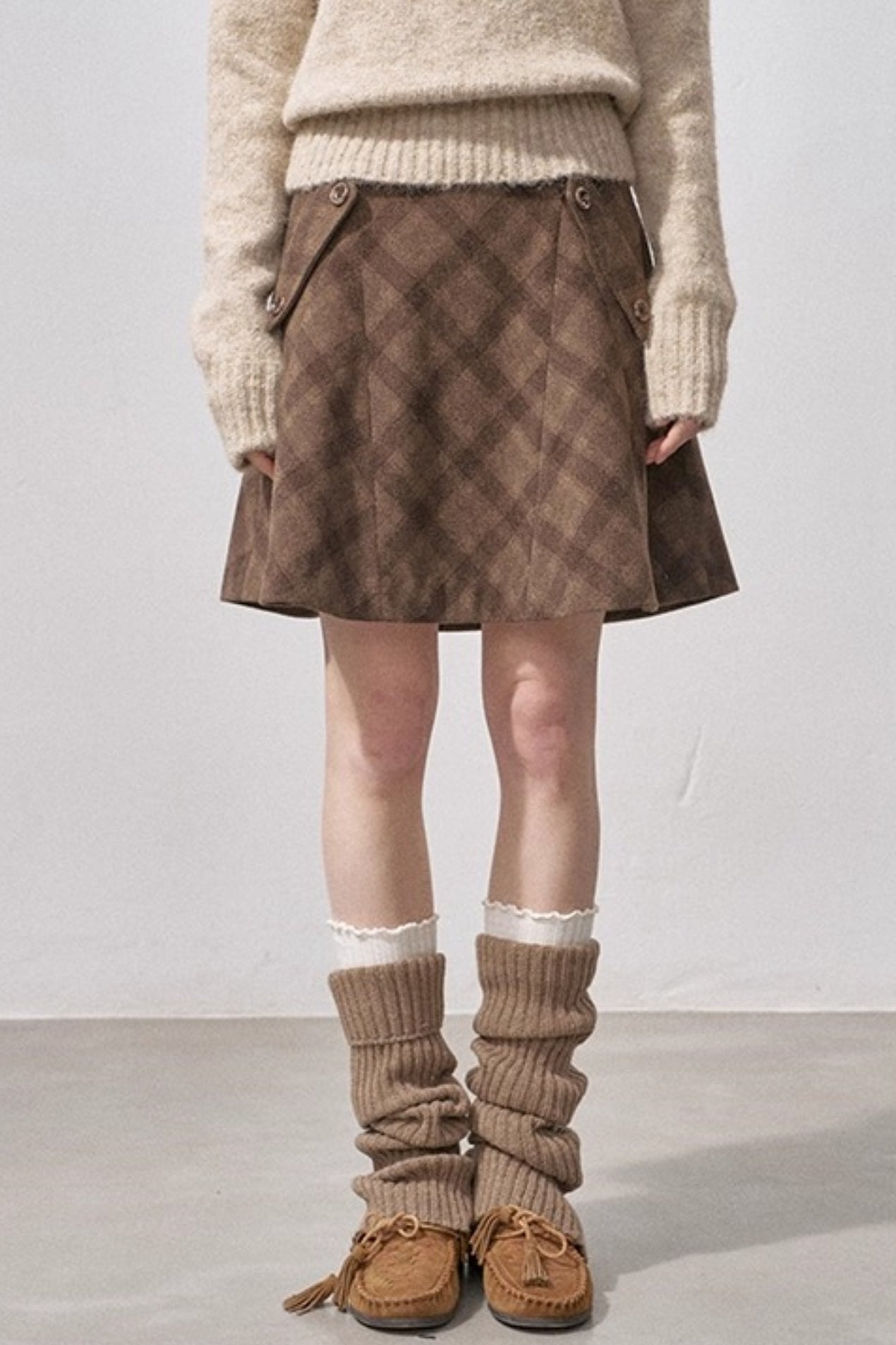 Split Wool Plaid A-Line Skirt