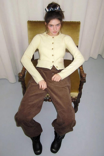 Monogram Patch Crew Neck Fleece Cardigan