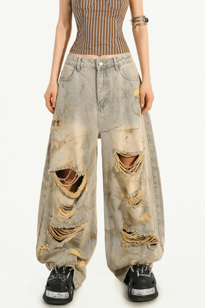 Retro Ripped Straight Pants