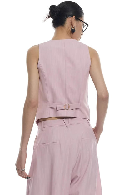 Light Pink Pleated Vest Suit Set