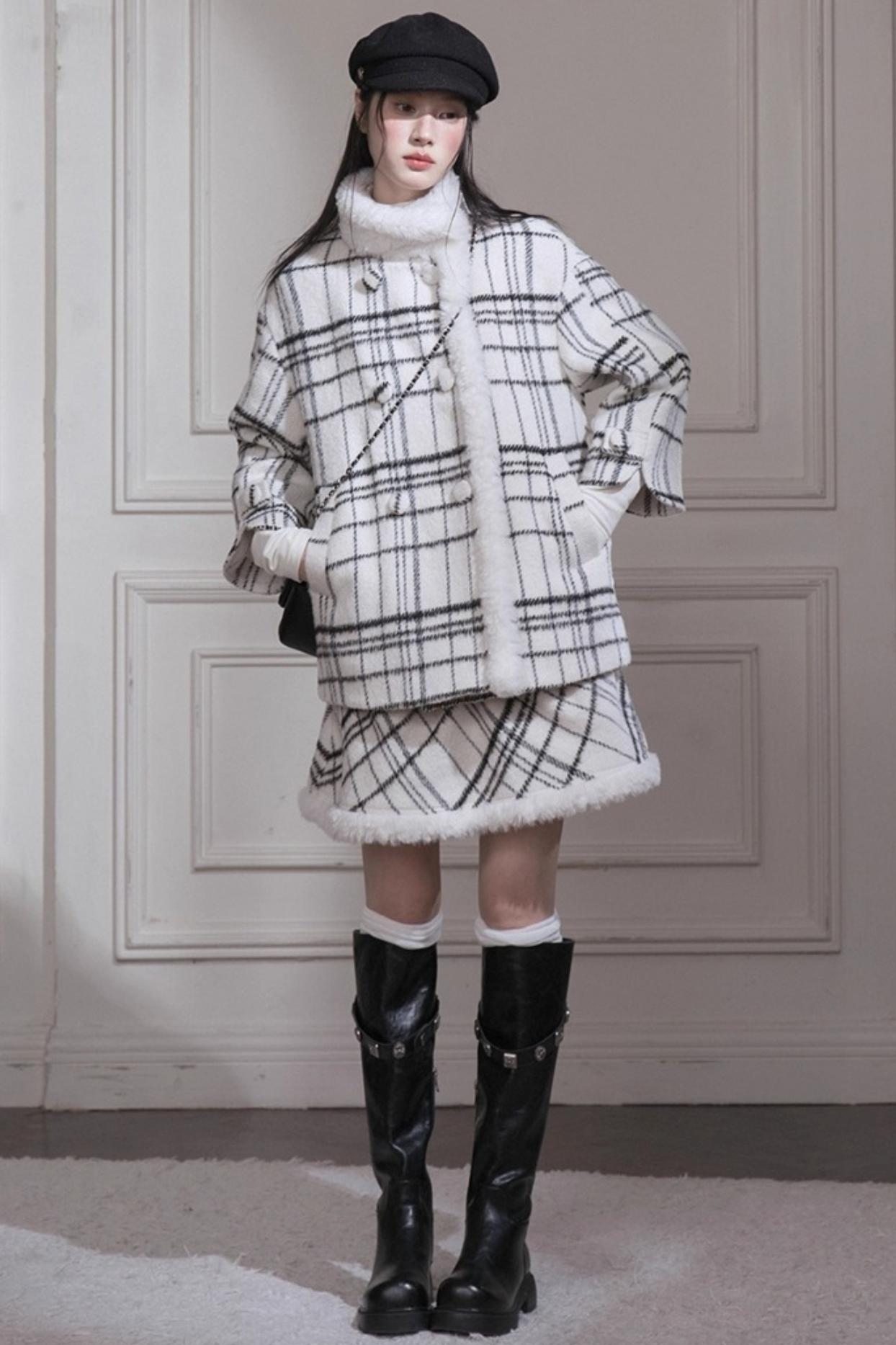 Checkered Woolen Plaid Dress Set-Up