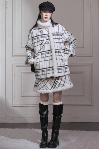 Checkered Woolen Plaid Dress Set-Up