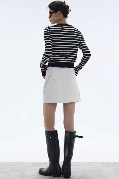 Striped Color-Block Knitted Cardigan