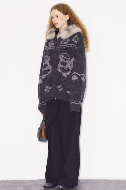 Detachable Fur Collar Knitted Cardigan