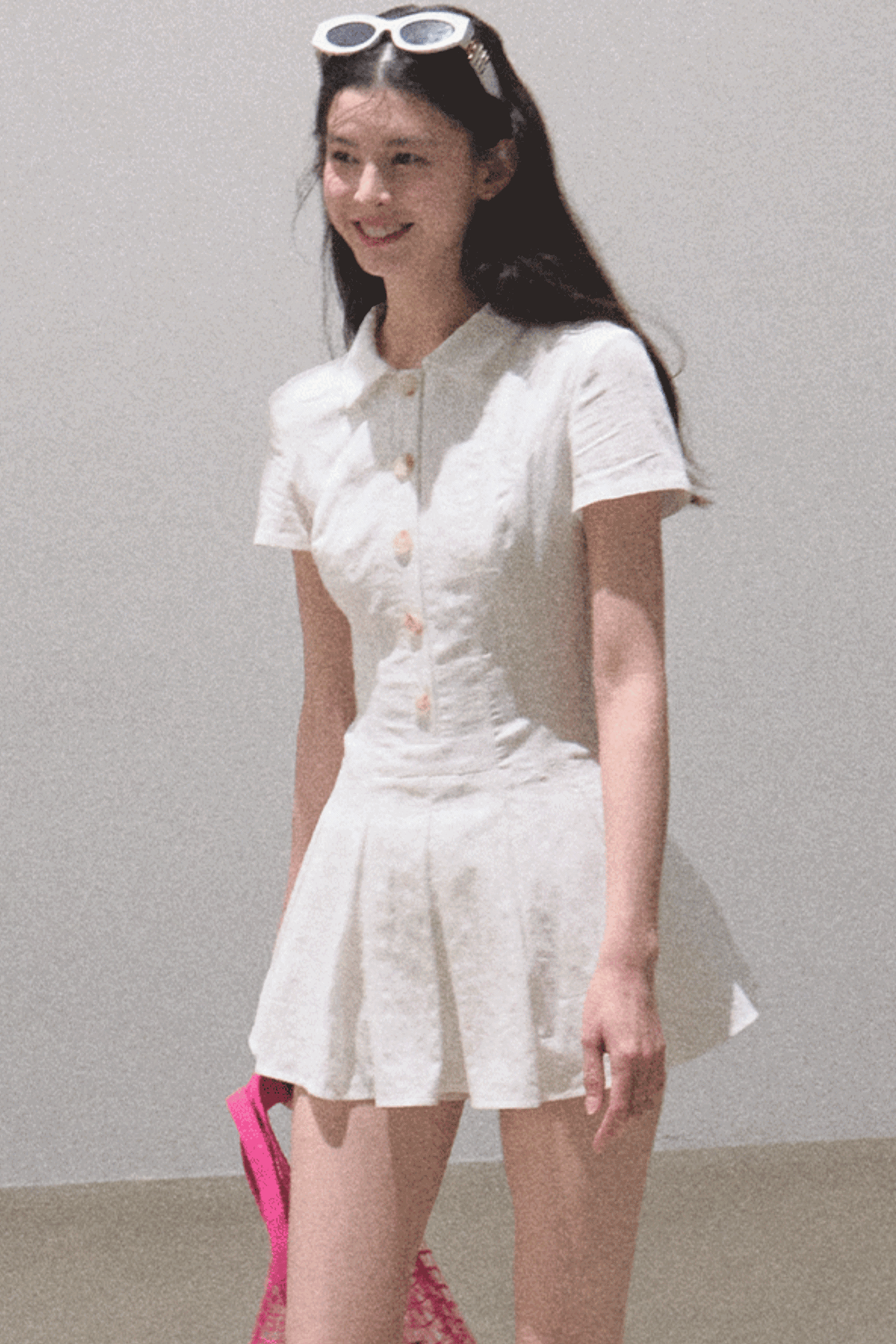 Pleated Textured Shirt Dress