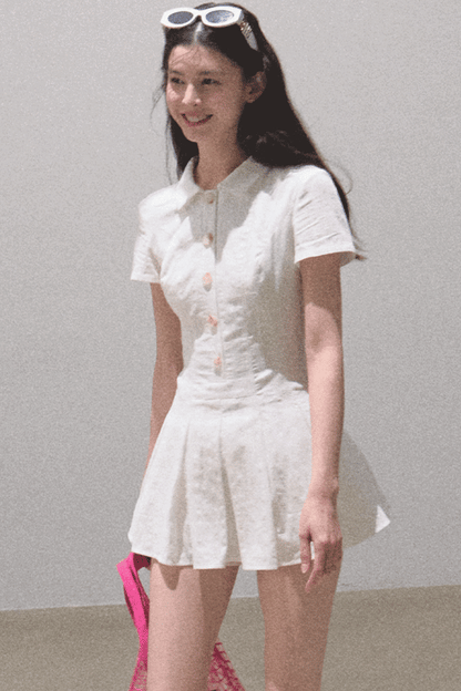 Pleated Textured Shirt Dress