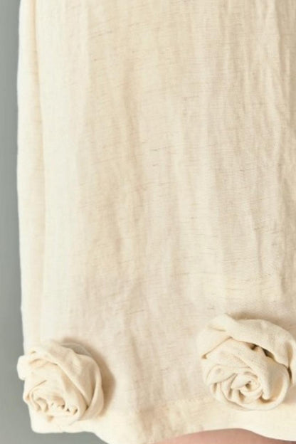 Three-Dimensional Rose Lace Linen-Blend Dress