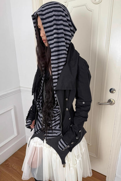 Long Sleeve Patchwork Zip Hooded Jacket