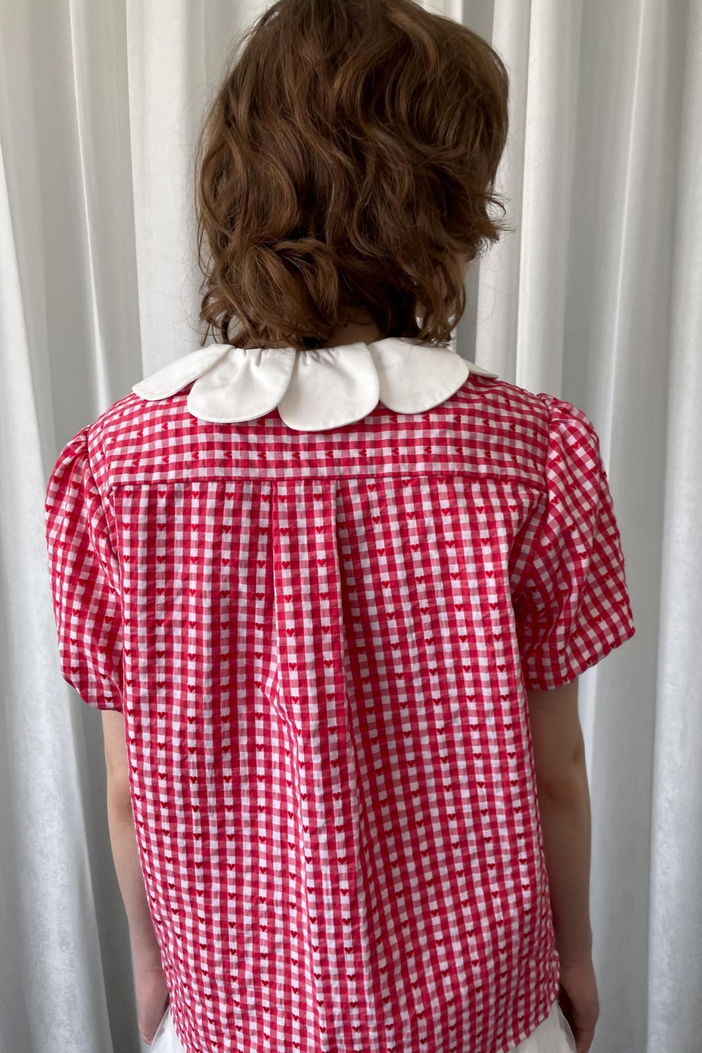 Red Plaid Lantern Sleeve Shirt