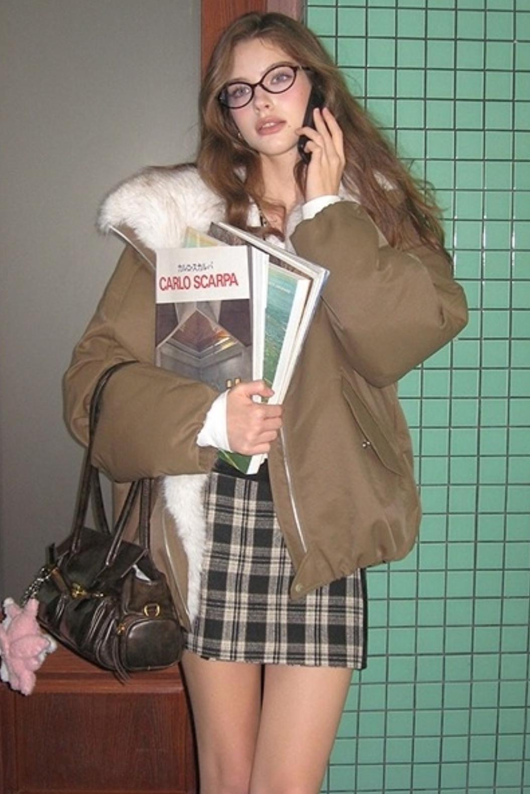 Plaid Corduroy Wool Skirt