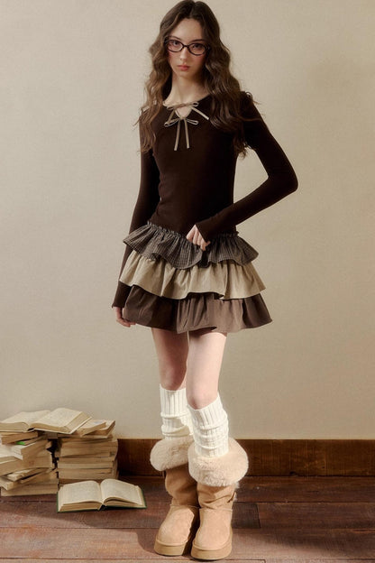 Retro Plaid Knit Tutu Skirt Dress