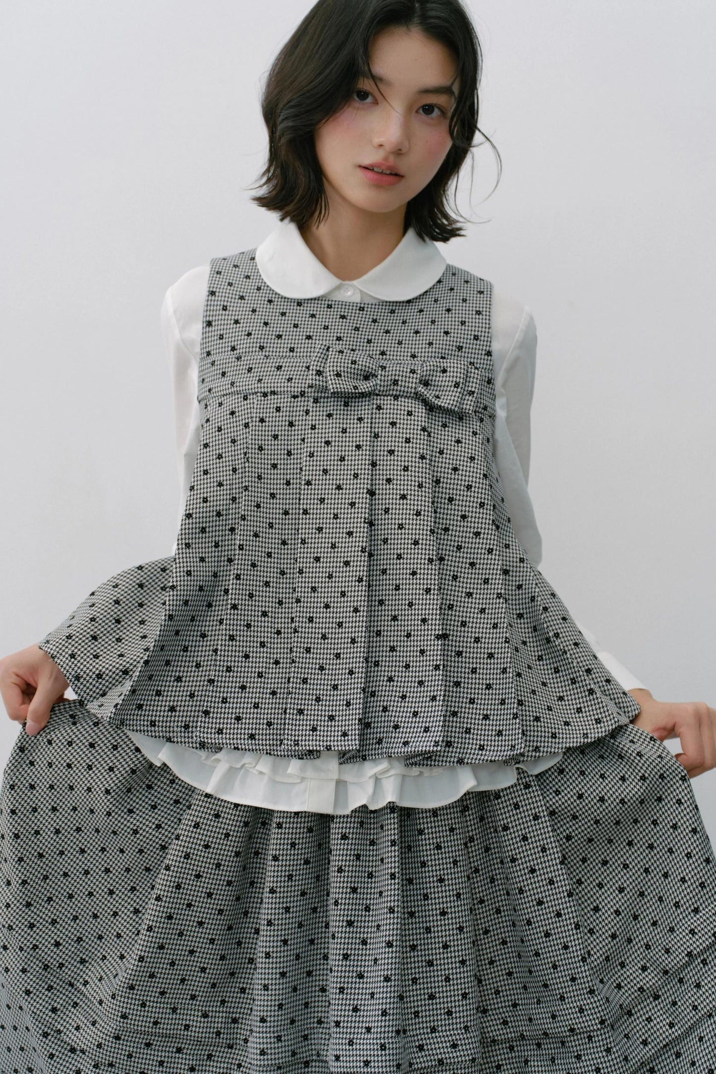 Plaid Flower Puffy Skirt Set-Up