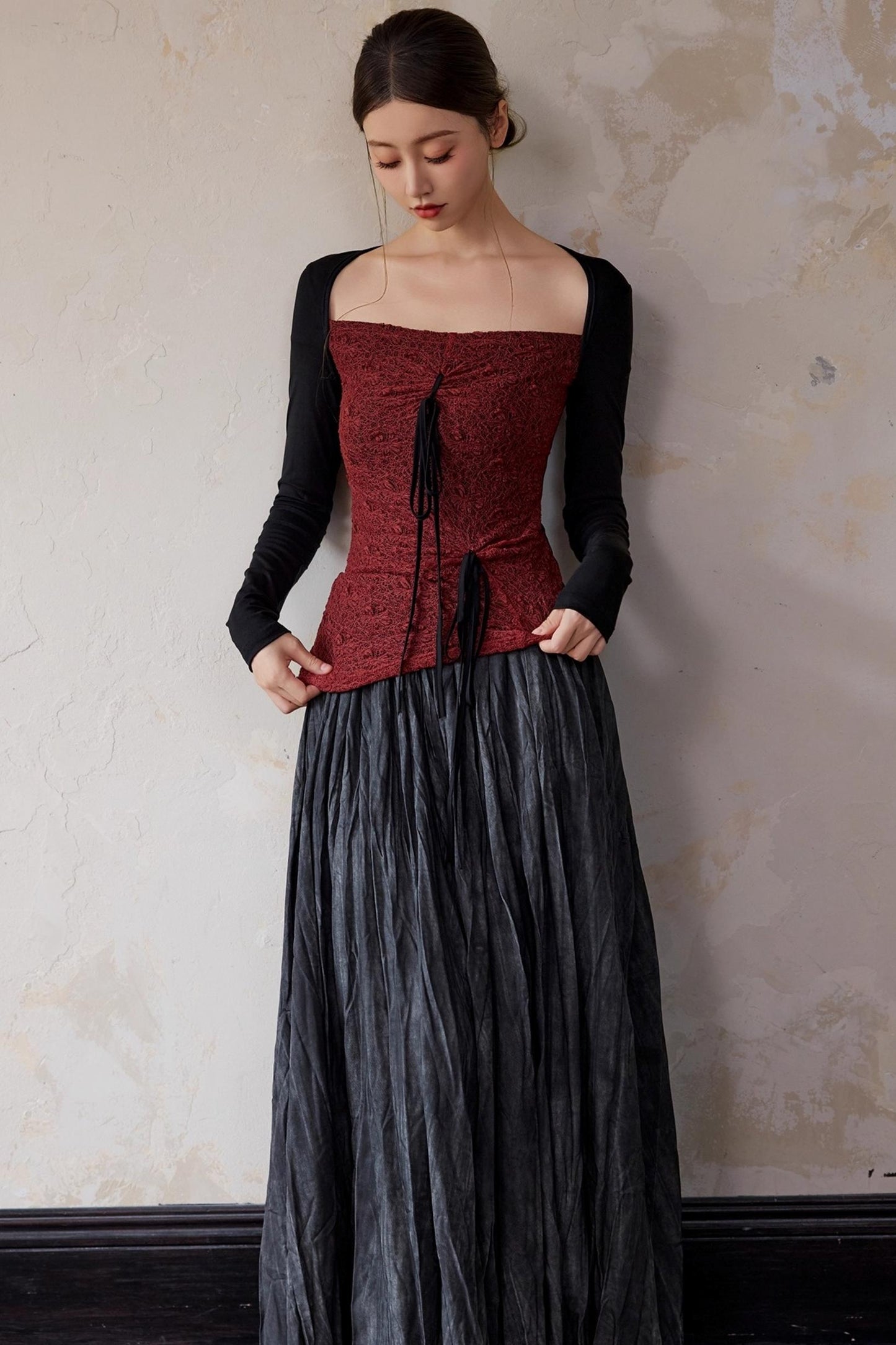 Brick Red Square Neck Pullover Top