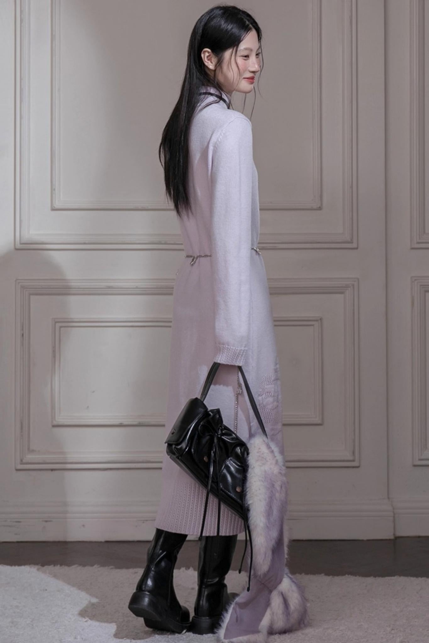 Light Purple Embossed Wool Dress