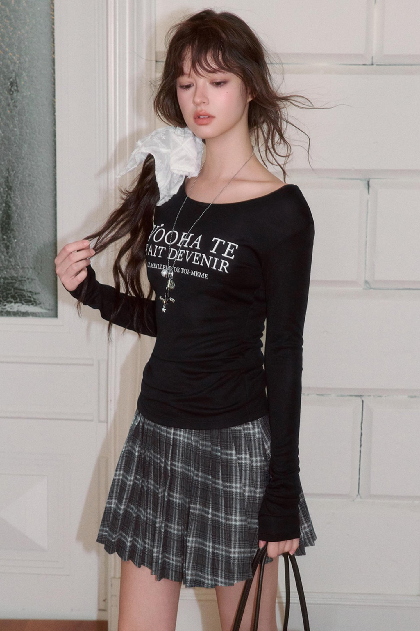 Letter Print Long Sleeve Slim Top