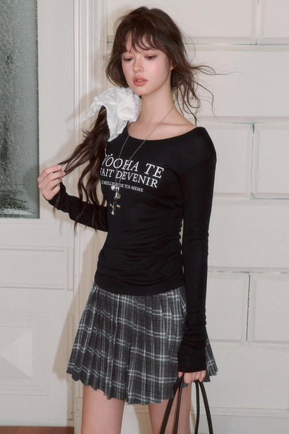 Letter Print Long Sleeve Slim Top