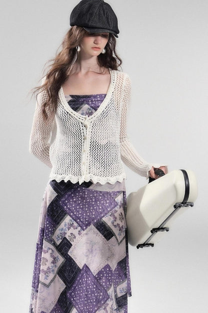 Vintage Collage Mesh Slip Dress