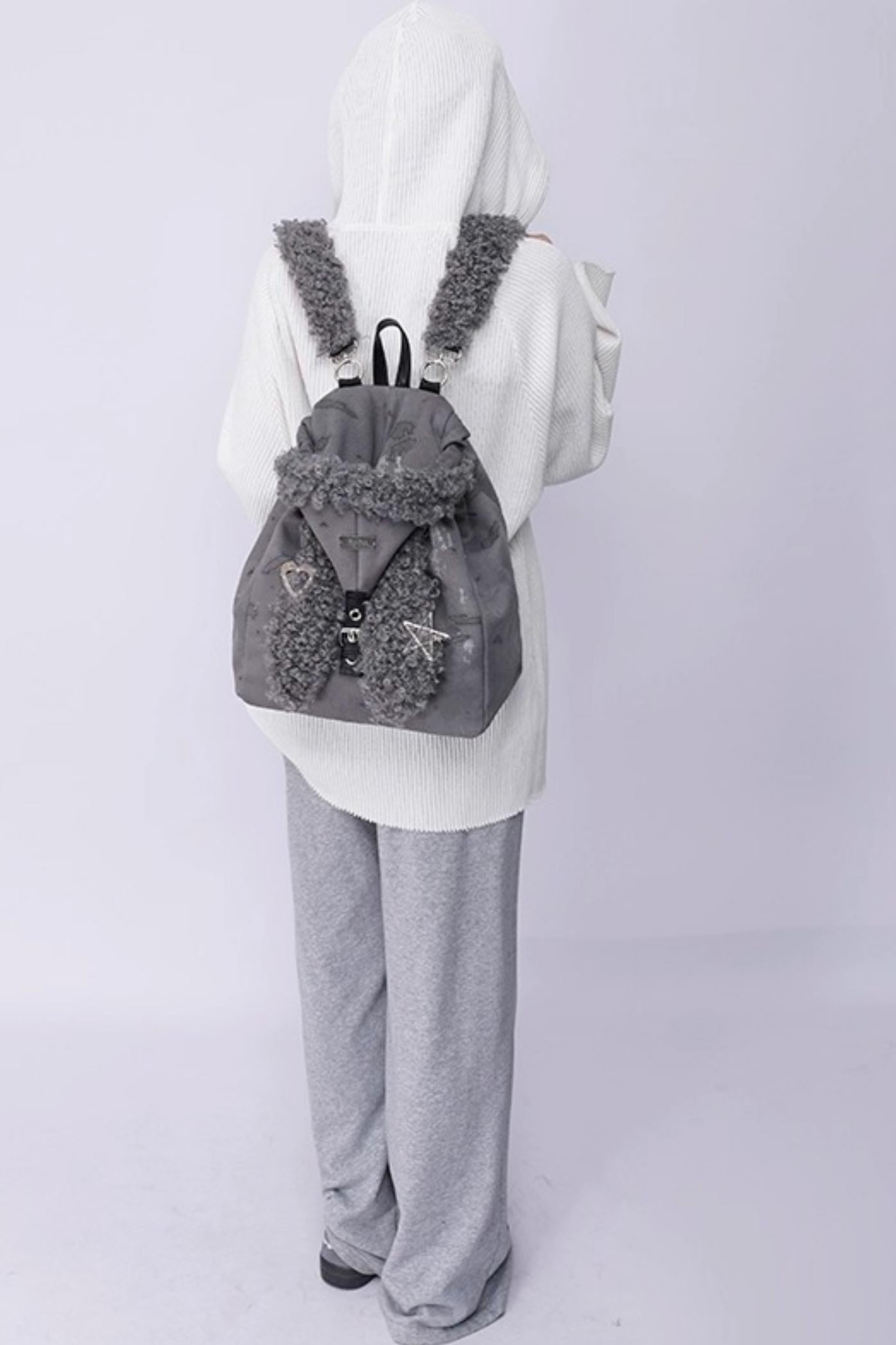Cute Furry Rabbit Ears Backpack