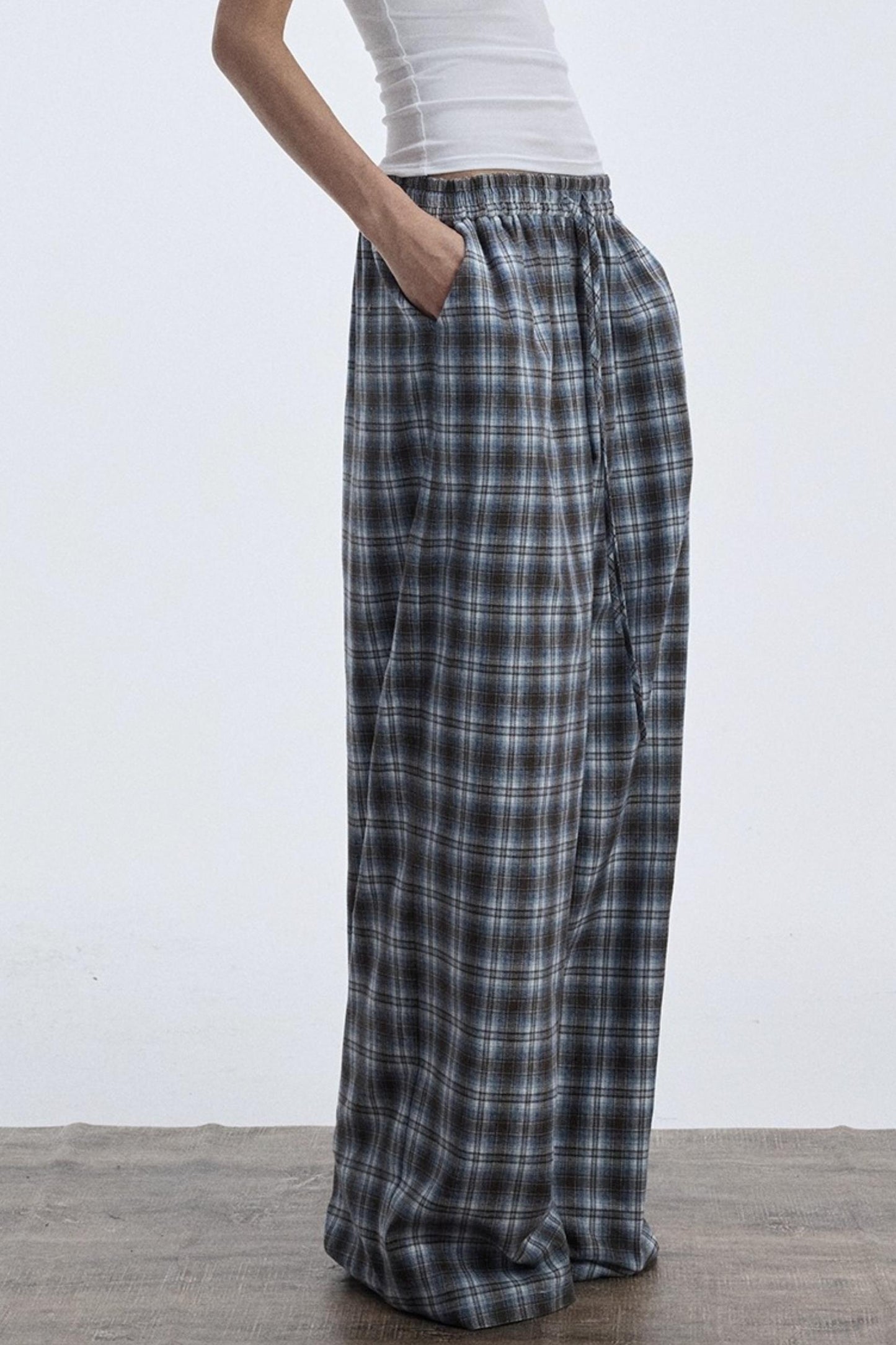 Plaid Color-Blocked Winter Pants