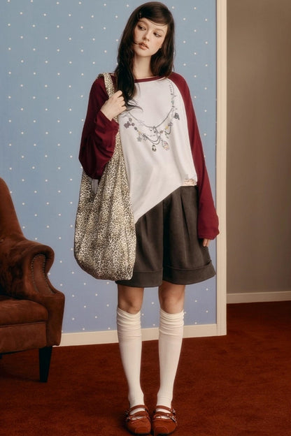 Contrasting Raglan Sleeve Top