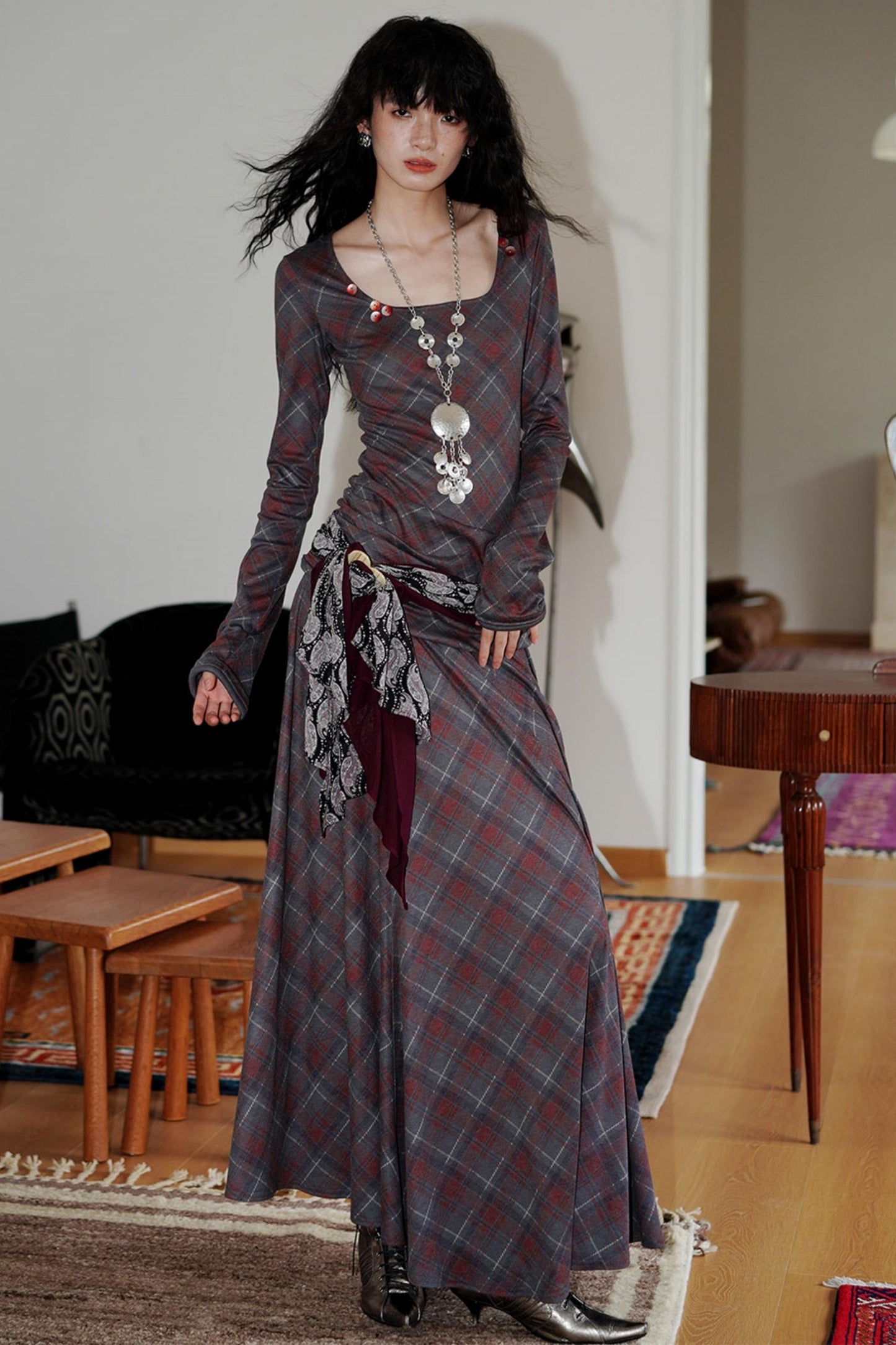 Vintage Check Slim Dress