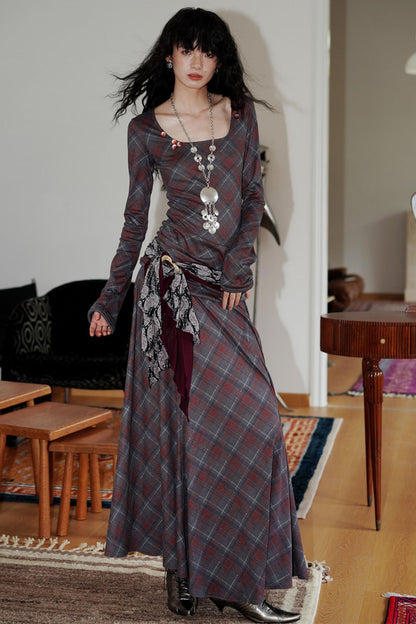 Vintage Check Slim Dress