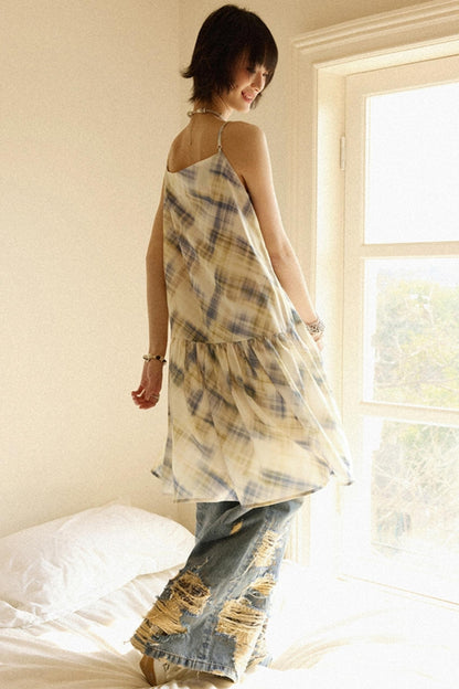 Illusion Plaid Halter Dress